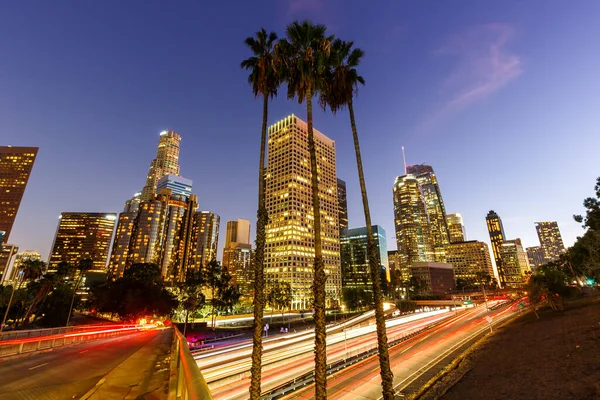 Downtown Los Angeles Skyline Cityscape Ουρανοξύστες Στο Ταξίδι Λυκόφως Στην — Φωτογραφία Αρχείου