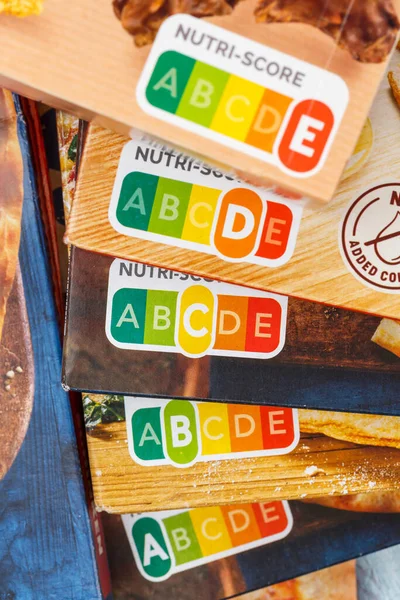 Nutri Score Símbolo Etiqueta Nutricional Alimentación Saludable Para Retrato Alimentos —  Fotos de Stock