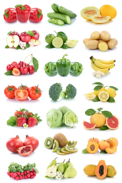 Colección Fondo Frutas Verduras Aislada Sobre Blanco Con Manzana Tomates —  Fotos de Stock