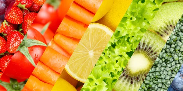 Obst Und Gemüse Hintergrundsammlung Von Frischem Obst Mit Beeren Hintergrund — Stockfoto