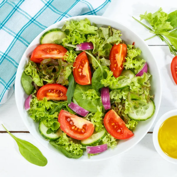 Gemischter Salat Mit Frischen Tomaten Gesunde Ernährung Essen Von Oben — Stockfoto