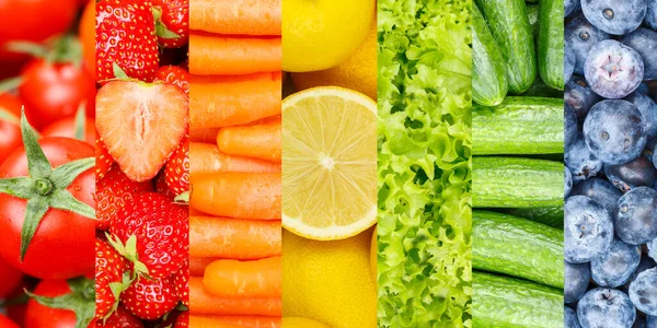 Obst Und Gemüse Hintergrundsammlung Von Frischem Obst Mit Beeren Hintergrund — Stockfoto