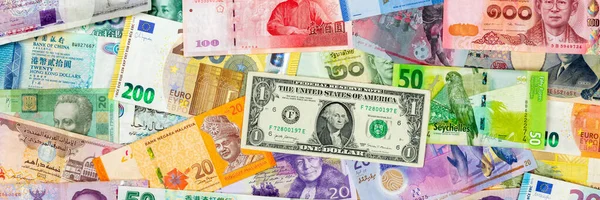 Pénz Bankjegyek Számla Euro Dollár Valuta Háttér Utazási Panoráma Fizetni — Stock Fotó