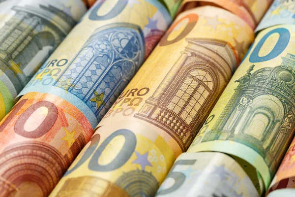 Notas Euro Factura Poupança Fundo Dinheiro Pagamento Finanças Notas Banco — Fotografia de Stock