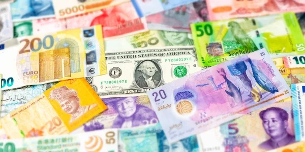 Billetes Dinero Factura Euro Dólar Fondo Moneda Para Banner Viaje — Foto de Stock