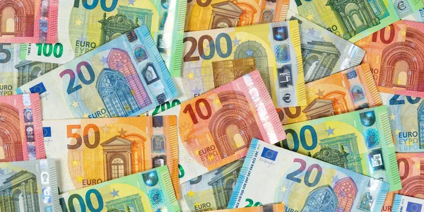 Eurobankjegyek Számla Megtakarítás Pénz Háttér Fizetés Kifizetés Pénzügyek Banner Bankjegyek — Stock Fotó