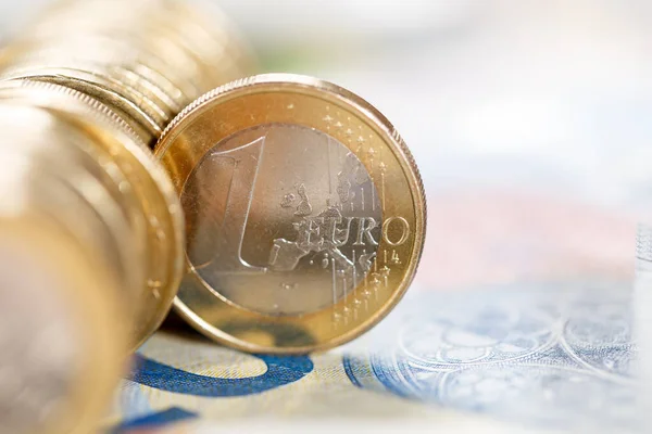 Una Moneta Euro Risparmio Paga Pagare Finanze Con Spazio Copia — Foto Stock