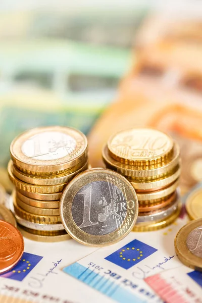 Moedas Euro Notas Factura Poupança Dinheiro Pagamento Finanças Notas Bancárias — Fotografia de Stock