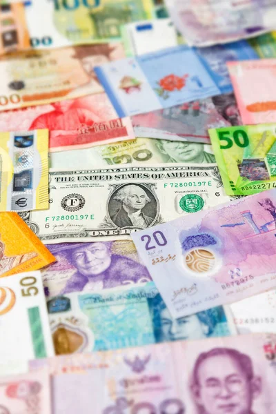 Notas Dinheiro Fatura Euro Dólar Fundo Moeda Para Viagens Retrato — Fotografia de Stock