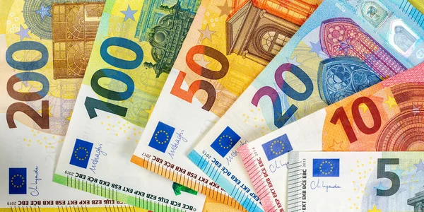 Eurobankjegyek Számla Megtakarítás Pénz Háttér Fizetés Kifizetés Pénzügyek Bankjegyek Bankjegy — Stock Fotó