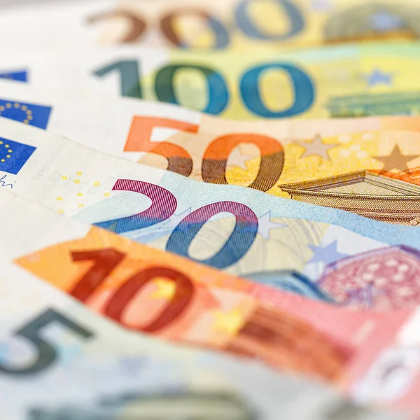 Euro Banknoten Schein Sparen Geld Hintergrund Zahlen Finanzen Quadratische Banknoten — Stockfoto