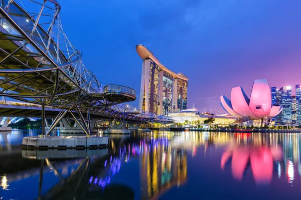 Marina Bay Skyline Helix Bridge Landmark Twilight Singapore — Stock Photo, Image