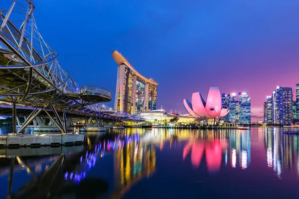 Marina Bay Skyline Helix Bridge Landmark Twilight Singapore — Stock Photo, Image