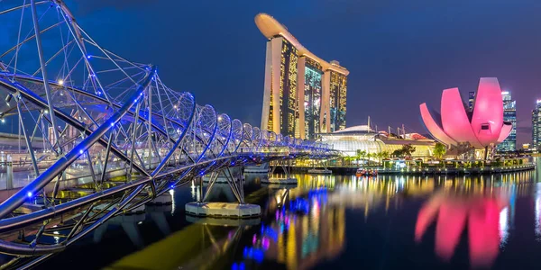 Marina Bay Skyline Helix Bridge Panorama Landmark Twilight Singapore — Stock Photo, Image
