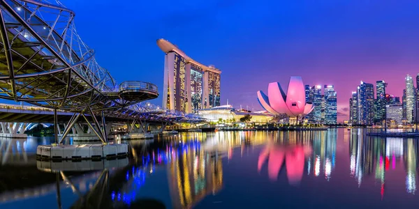 Marina Bay Skyline Helix Bridge Landmark Panorama Twilight Singapore — Stock Photo, Image