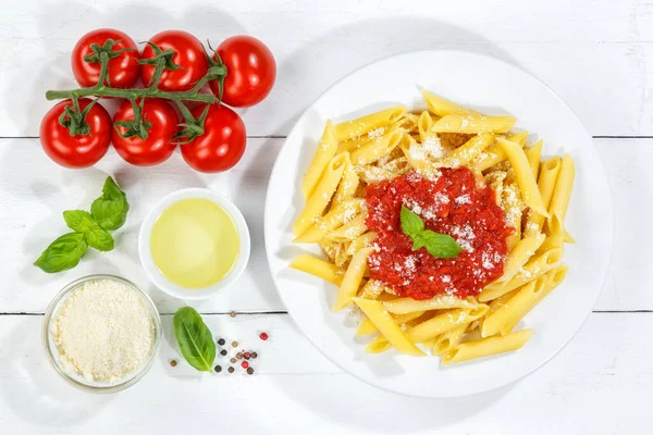 Penne Rigatoni Rigate Pigate Pasta Вид Їжі Італії Обід Томатним — стокове фото