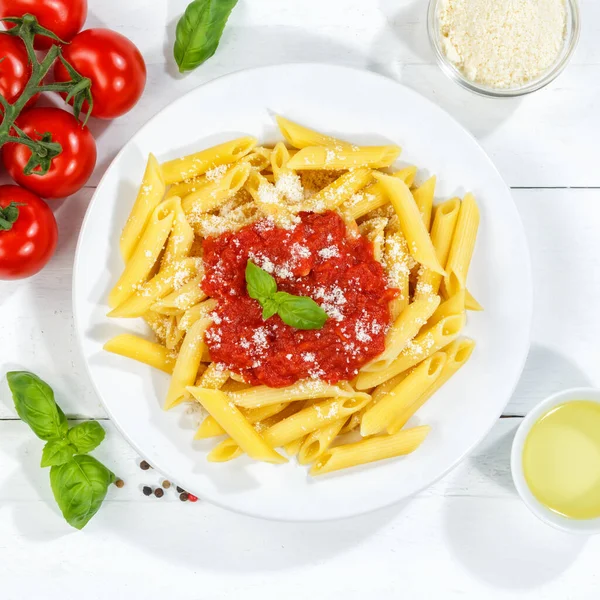 Penne Rigatoni Rigate Pasta Draufsicht Essen Aus Italien Mittagessen Mit — Stockfoto