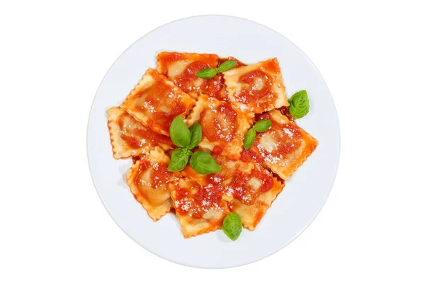 Ravioli Pasta Mahlzeit Isoliert Auf Weißem Hintergrund Draufsicht Essen Aus — Stockfoto