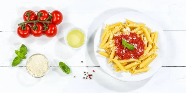 Penne Rigatoni Rigate Pasta Draufsicht Mahlzeit Aus Italien Mittagessen Mit — Stockfoto