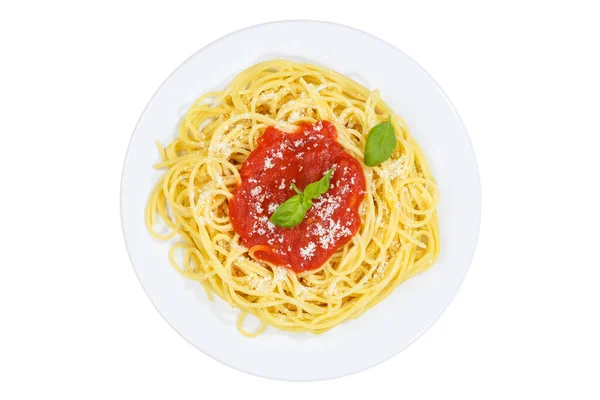 Spaghetti Isolé Sur Fond Blanc Vue Dessus Manger Repas Italie — Photo