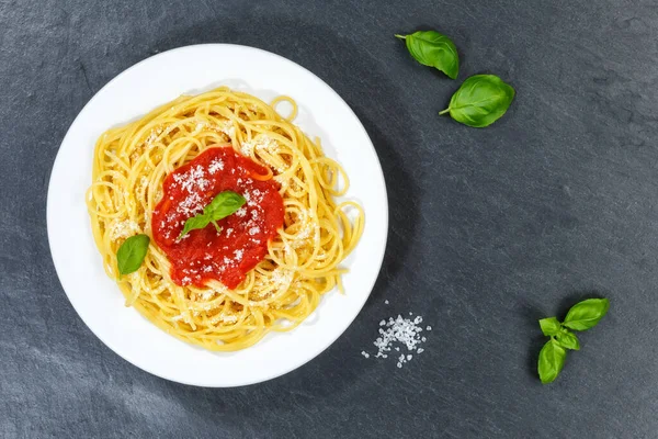 Farina Spaghetti Dall Italia Pranzi Pasta Con Salsa Pomodoro Dall — Foto Stock