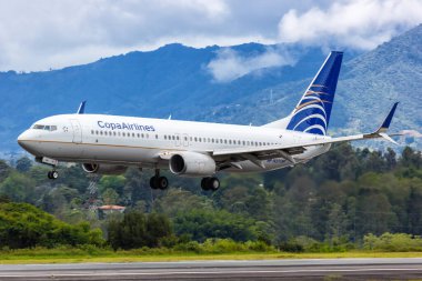 Medellin, Colombia - April 19, 2022 Copa Airlines Boeing 737-800 airplane at Medellin Rionegro airport (MDE) in Colombia. clipart