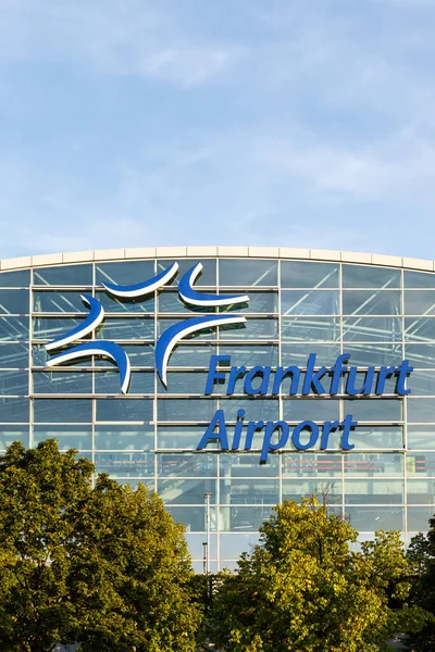 Frankfurt Germany August 2022 Airport Logo Fraport Terminal Portrait Format — Stock Photo, Image