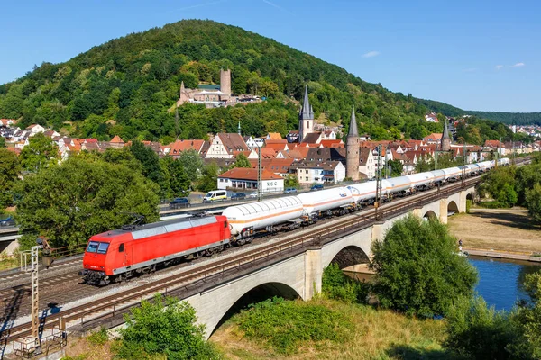 stock image Gemuenden am Main, Germany - August 3, 2022 Freight train with tank cars cargo in Gemnden am Main, Germany.