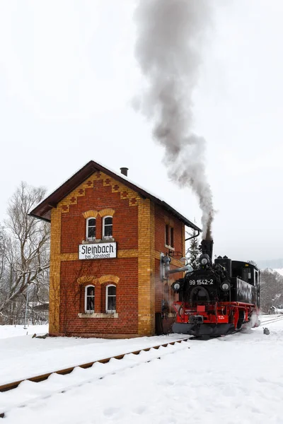 Steinbach Germany December 2022 Pressnitztalbahn Steam Train Locomotive Railway Winter — Stock Photo, Image