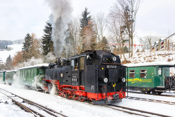 Oberwiesenthal Německo Prosince 2022 Parní Lokomotiva Fichtelbergbahn Zimě Německém Oberwiesenthalu — Stock fotografie