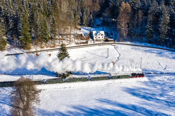Schmalzgrube Γερμανία Δεκεμβρίου 2022 Presnitchztalbahn Ατμοκίνητη Σιδηροδρομική Εναέρια Άποψη Χειμώνα — Φωτογραφία Αρχείου