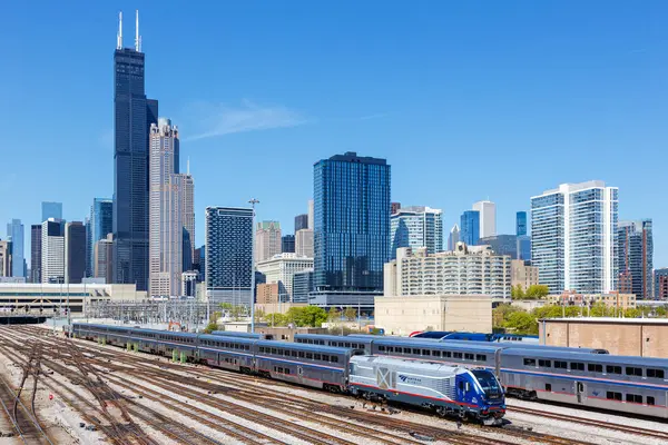Chicago United States May 2023 Skyline Amtrak Midwest Passenger Train — Stock Photo, Image