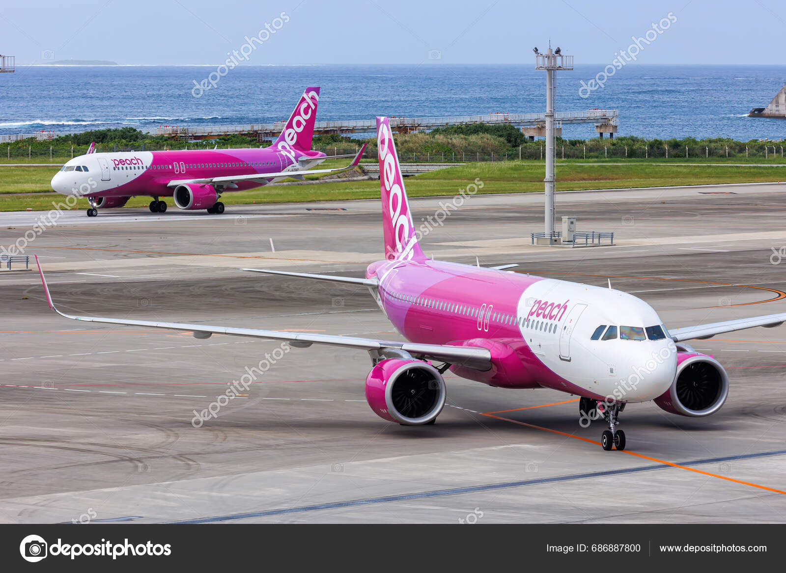 Okinawa Japan October 2023 Peach Airbus A320 Airplanes Okinawa Naha