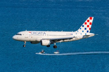 Split, Croatia - May 27, 2023: Croatia Airlines Airbus A319 airplane at Split Airport (SPU) in Croatia. clipart