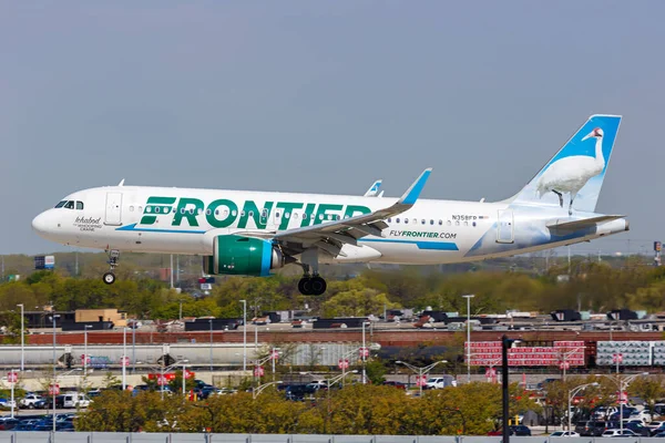 Chicago Stany Zjednoczone Maja 2023 Samolot Frontier Airlines Airbus A320Neo — Zdjęcie stockowe