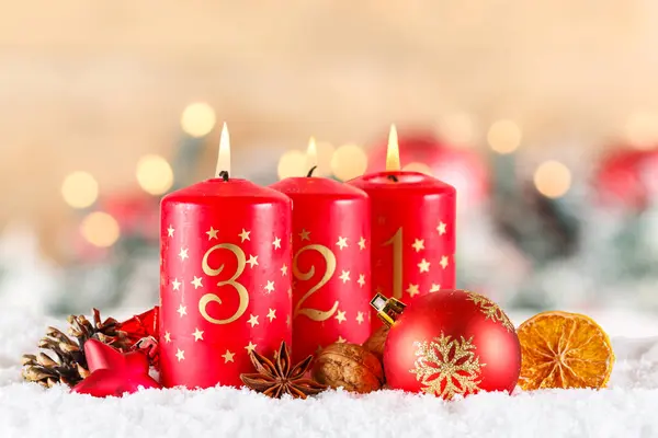 Third 3Rd Sunday Advent Burning Candle Christmas Time Decoration Deco — Stock Photo, Image
