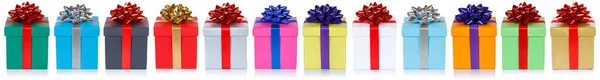 Many Colorful Christmas Presents Boxes Birthday Gifts Row Banner Isolated — Stock Photo, Image