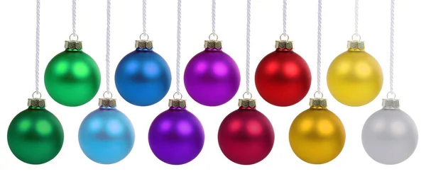 Bolas Navidad Bolas Muchos Colores Coloridos Decoración Deco Colgando Aislado —  Fotos de Stock