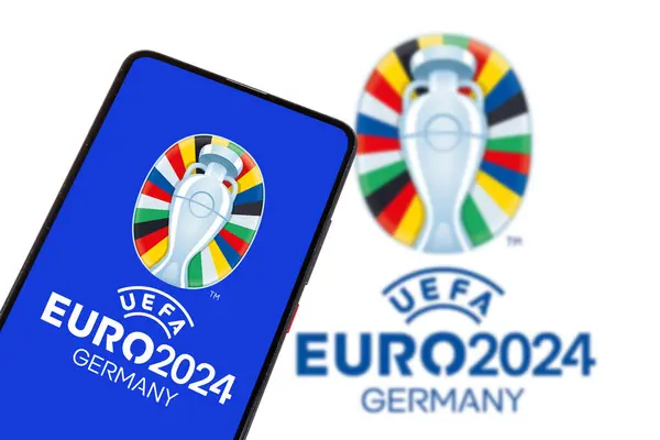 2024年5月1日 欧洲杯2024年德国足球锦标赛欧洲标识在德国移动摄影 免版税图库照片