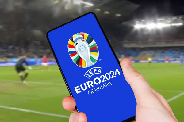 2024年5月1日 欧洲杯2024年德国足球锦标赛欧洲标识在德国移动摄影 免版税图库图片