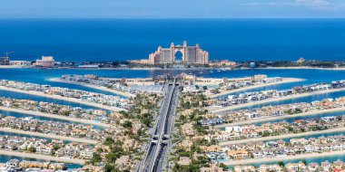 Dubai Palm Jumeirah Atlantis Oteli suni adası yukarıdaki panorama lüks