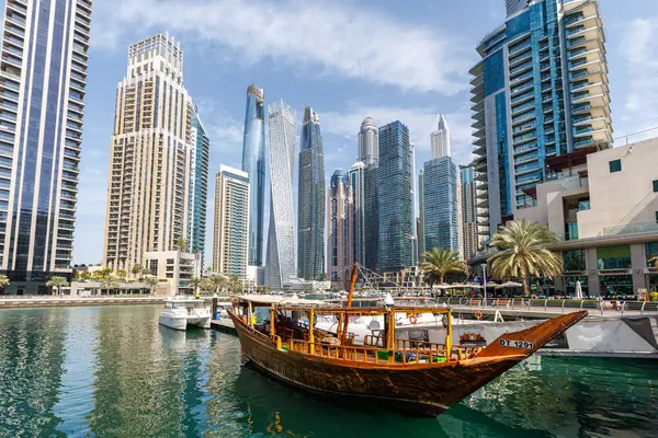 stock image Dubai Marina skyline cityscape with skyscraper buildings at water luxury