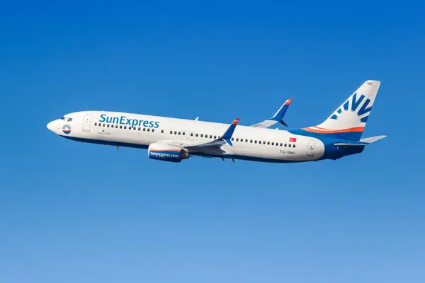 stock image Munich, Germany - February 6, 2024: SunExpress Boeing 737-800 airplane at Munich Airport (MUC) in Germany.