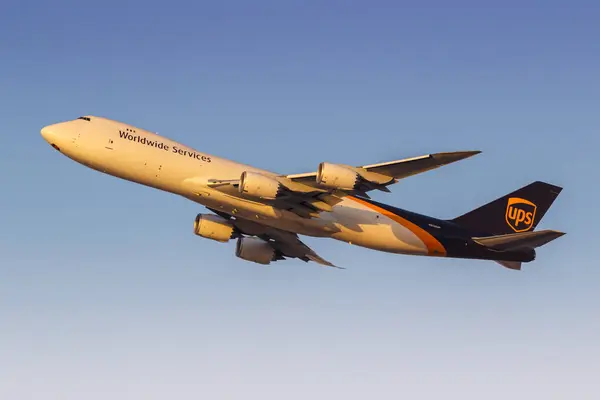 stock image Dubai, United Arab Emirates - February 17, 2024: UPS United Parcel Service Boeing 747-8F airplane at Dubai Airport (DXB) in the United Arab Emirates.