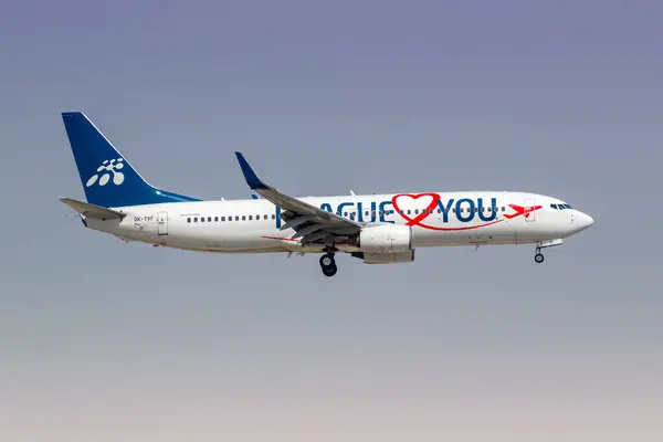 stock image Dubai, United Arab Emirates - February 16, 2024: Smartwings Boeing 737-800 airplane with Prague Loves You special livery at Dubai Airport (DXB) in the United Arab Emirates.