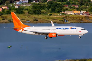 Corfu, Greece - June 6, 2024: Smartwings Boeing 737-800 airplane at Corfu Airport (CFU) in Greece. clipart