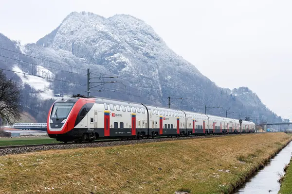 stock image Sargans, Switzerland - January 9, 2024: Bombardier Twindexx passenger train of SBB Schweizerische Bundesbahnen in Sargans, Switzerland.