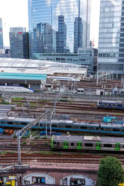 Tokyo, Japonya - 24 Eylül 2023: Shinkansen ve banliyö trenleri Tokyo, Japonya 'daki ana tren istasyonunda.