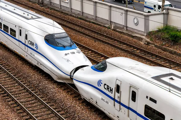 stock image Shanghai, China - April 11, 2024: High-speed train of China Railway CR type CRH2C in Shanghai, China.