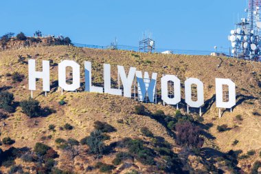 Amerika Birleşik Devletleri Los Angeles 'taki Mount Lee' de Hollywood tabelası.